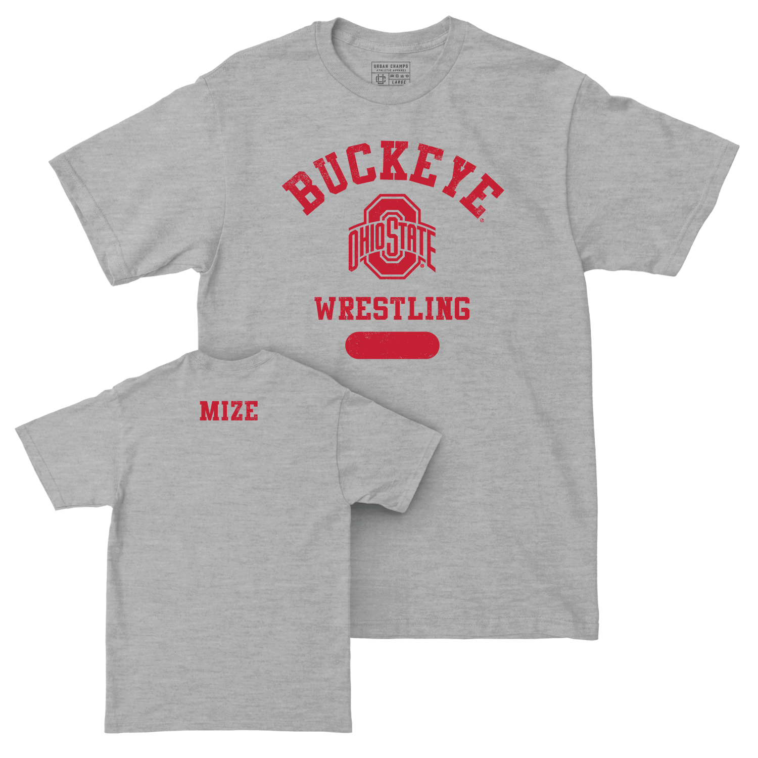 Ohio State Men's Wrestling Sport Grey Varsity Tee - Carson Mize