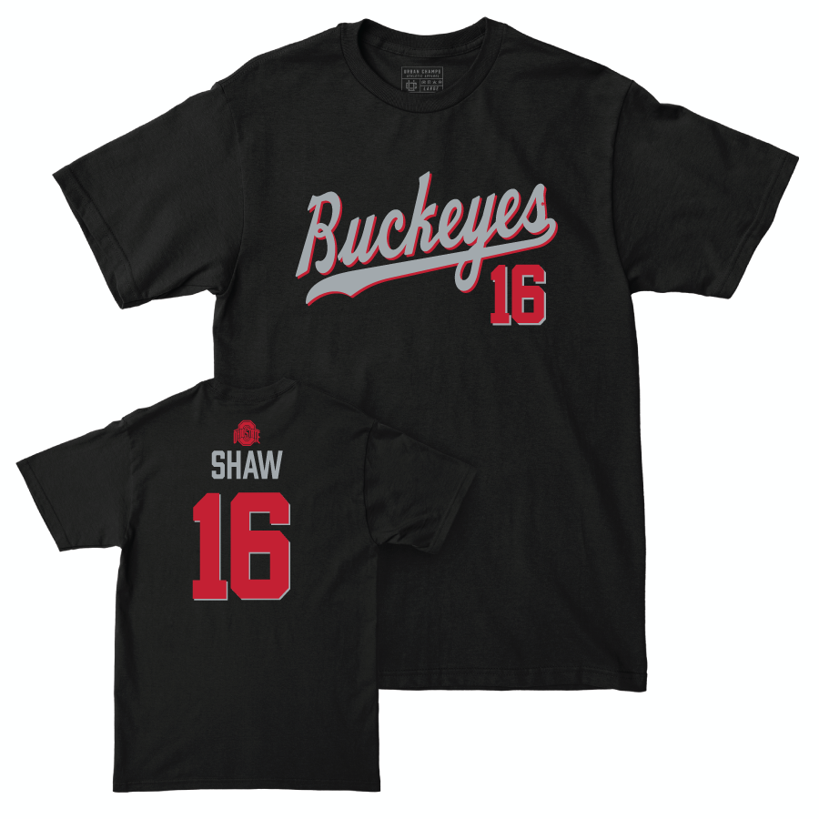 Ohio State Men's Lacrosse Black Script Tee - Dominic Shaw | #16