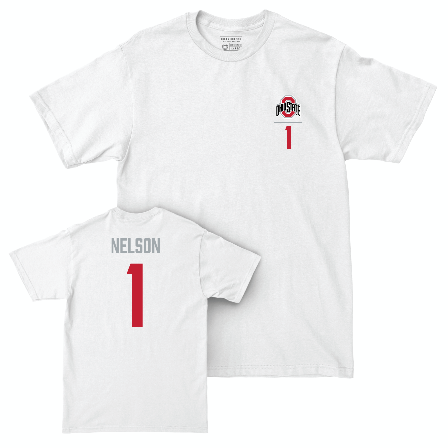 Ohio State Men's Gymnastics White Logo Comfort Colors Tee - Kameron Nelson | #1