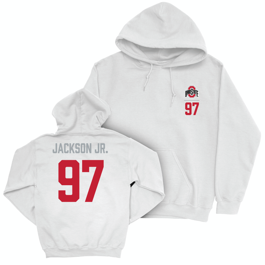 Ohio State Football White Logo Hoodie - Kenyatta Jackson Jr. | #97