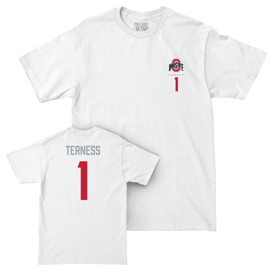 Ohio State Men's Ice Hockey White Logo Comfort Colors Tee - Logan Terness | #1
