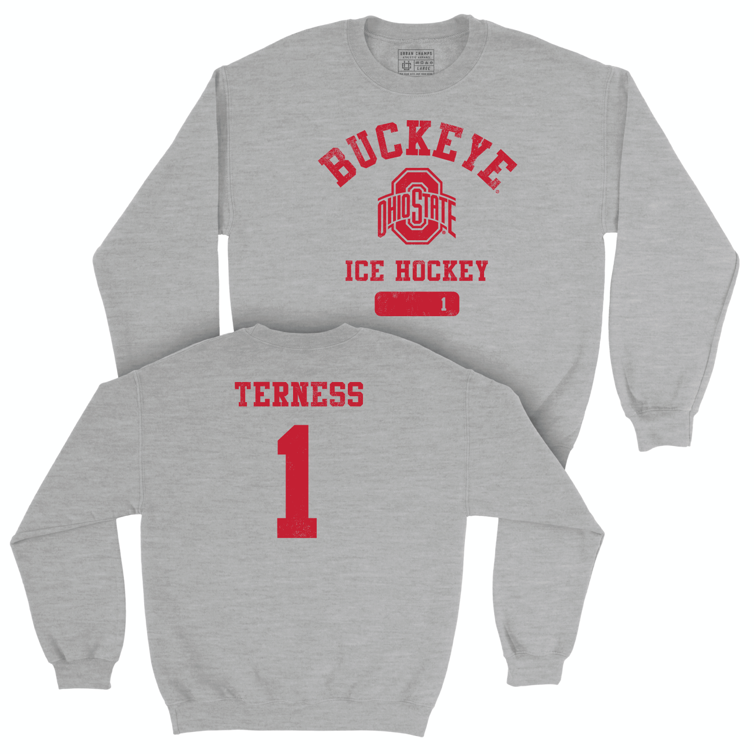 Ohio State Men's Ice Hockey Sport Grey Varsity Crew - Logan Terness | #1