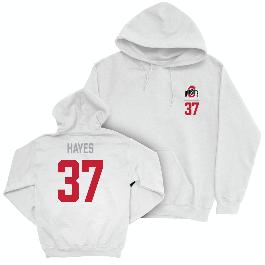 Ohio State Football White Logo Hoodie - Zach Hayes | #37