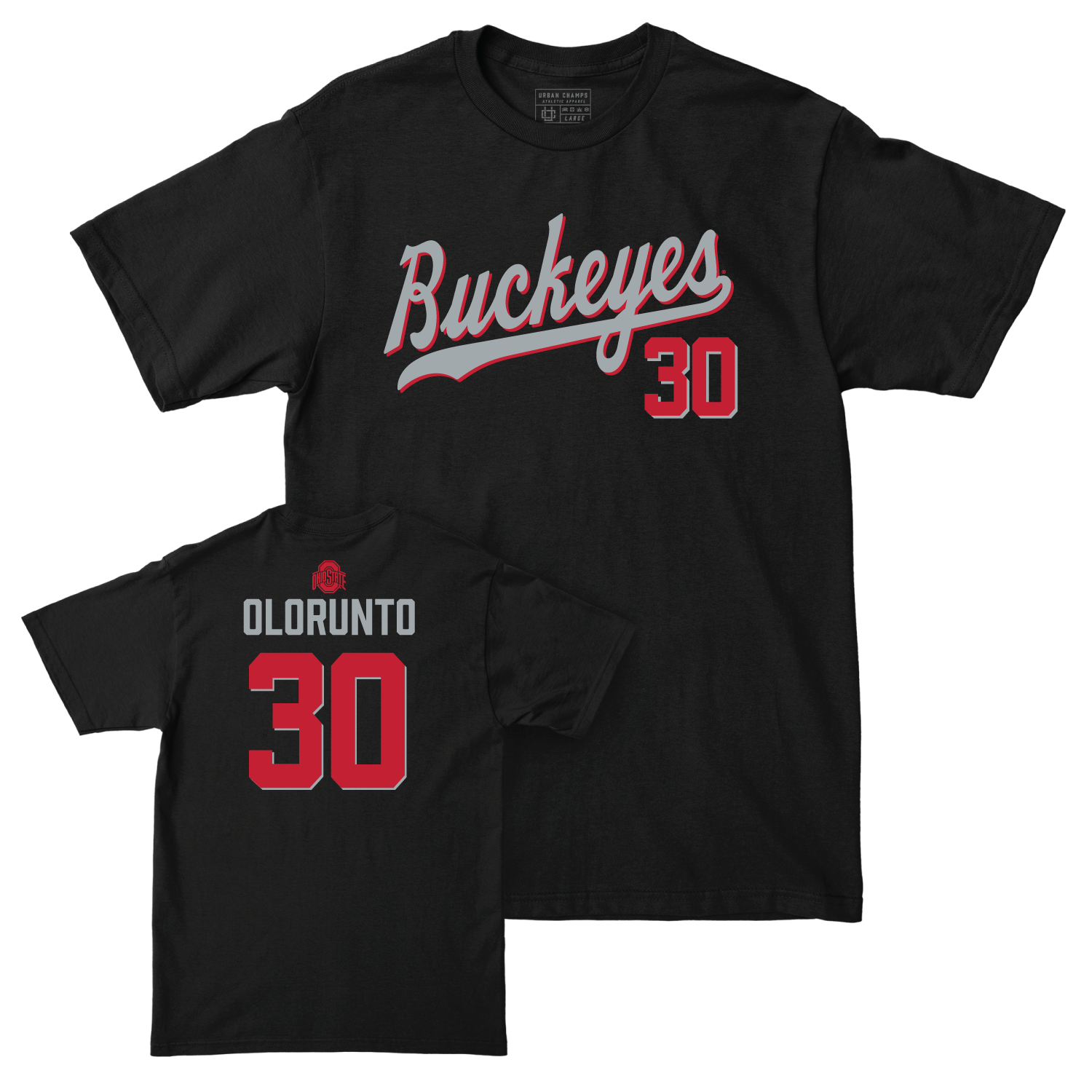 Ohio State Men's Soccer Black Script Tee - Justis Olorunto