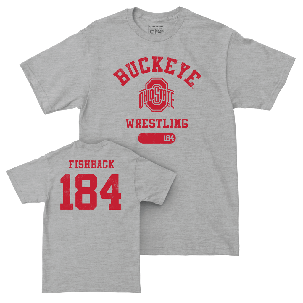 Ohio State Men's Wrestling Sport Grey Varsity Tee - Dylan Fishback